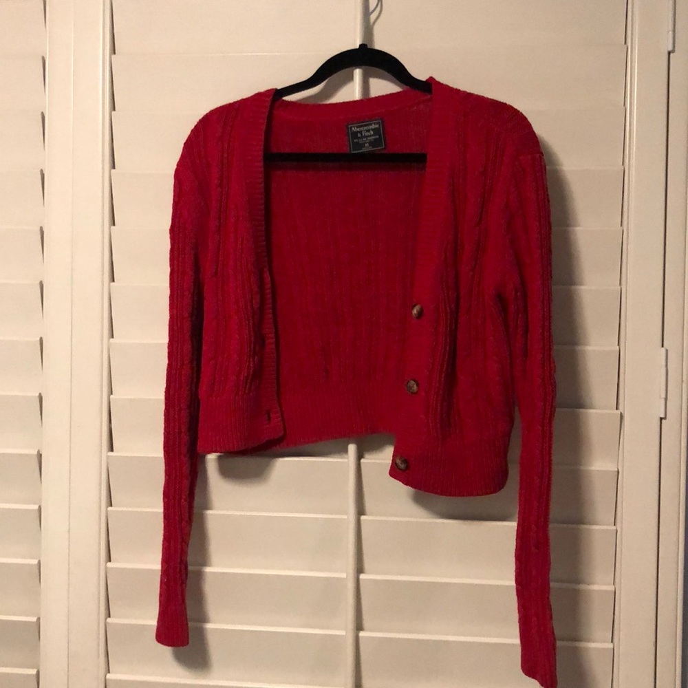 Red crop cardigan